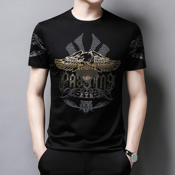 

men's shirt huagongzi men's mercerized cotton short t-shirt round neck trend summer half sleeve top, White;black