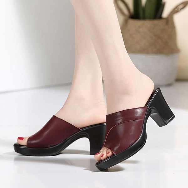 

wine red patent leather wedges heels slippers elegant open toes non-slip sandals luxury platform light wear-resisting mom shoes1, Black