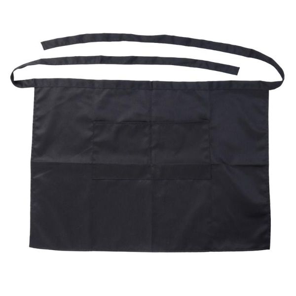 

aprons universal men kitchen cooking waist apron short waiter with double pockets (black)
