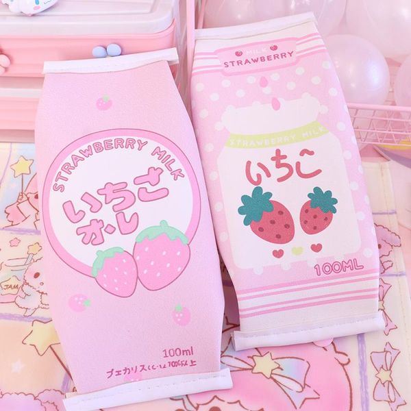 

storage bags lovely pink strawberry milk model pencil case stationery