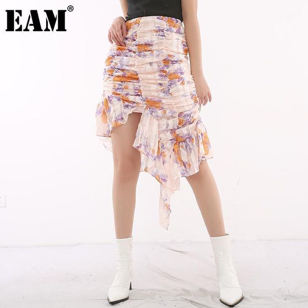 

skirts [] high elastic waist pattern printed irregular pleated half-body skirt women fashion tide spring autumn 2022 jy07809, Black