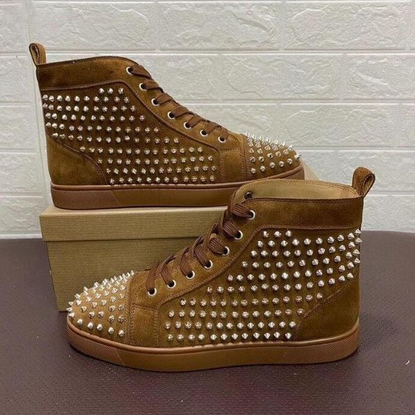 

luxury shoes studded spikes fashion red suede leather mens sneaker womens flat bottoms party lovers size with box