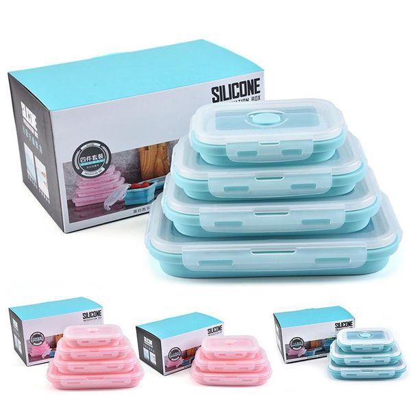 

dinnerware sets foldable silicone lunch box rectangle fruit salad bento portable student outdoor picnic storage container