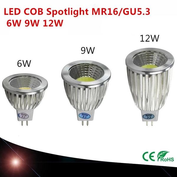 

bulbs 10x ultra bright dimmable 6w 9w 12w 12v mr16 led spotlight cob lamp ce/rohs warm white/pure w/cool white