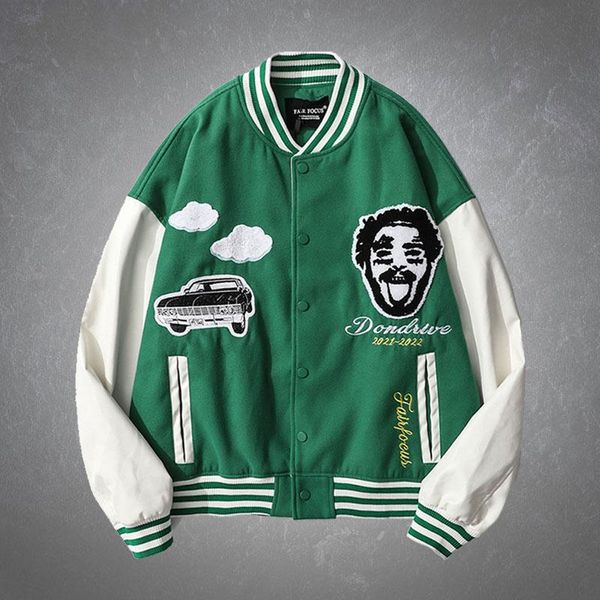 Jaquetas dos homens Streetwear Purry Cartoon Carta Bordado Bordado Homens Hip Hop Patchwork Solto Varsity Bomber Coats Unisex Moda 2021