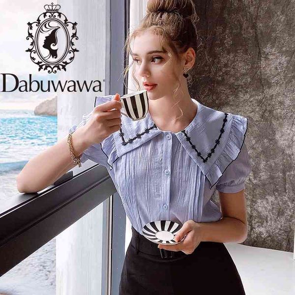 Dabuwawa Vintage Umlegekragen Hemd Frauen Einreiher Puffärmel Französisch Stil Bluse Tops Büro Damen DO1BST035 210520