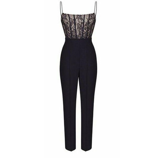 

women's jumpsuits & rompers hirigin women lace patchwork jumpsuit spaghetti strap office ladies elegant sleeveless long playsuit vintag, Black;white
