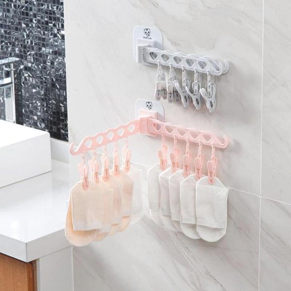 

clips multi-functional self-adhesive clothes hanger plastic rack bra socks sundry folding wall-mounted hangers & racks