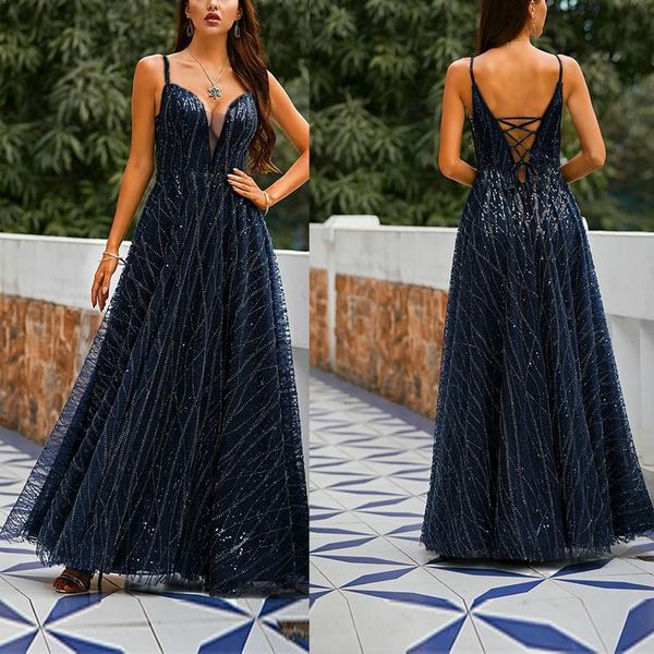 

casual dresses 2021 lady elegant slim backless navy prom robe fashion vestido summer women v neck formal graduation evening party, Black;gray