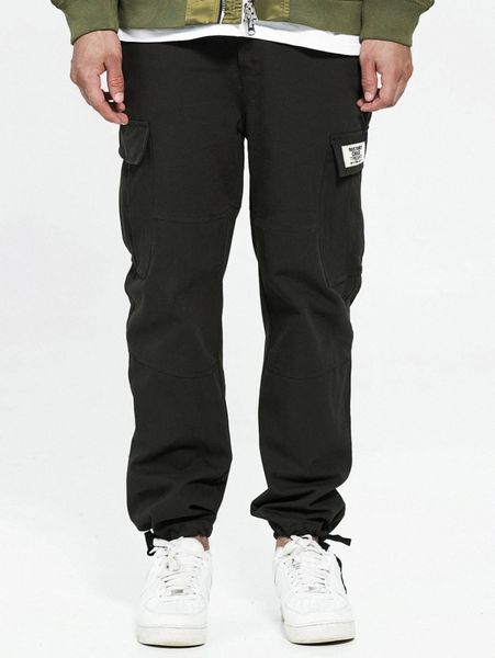 

men flap pocket side letter patched joggers o70m#, Black