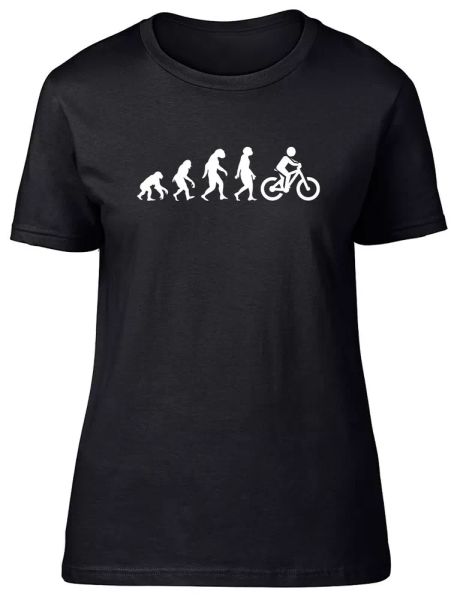 

evolution of cycling fitted womens ladies t shirt, White;black