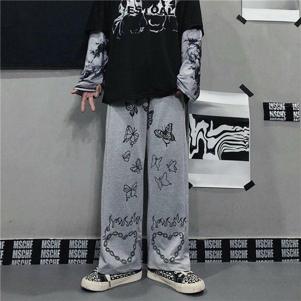 

women's pants & capris women vintage y2k streetwear dark hip-hop pant leg trousers pantalon aesthetic oversize casual harajuku wide fem, Black;white