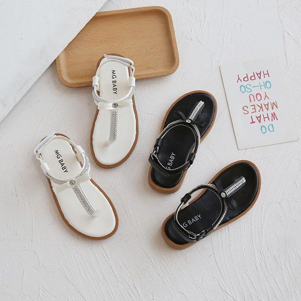 

sandals 2021 summer flip-flop roman for girls soft bottom nice rhinestone beach shoes casual with bow e06082, Black;red