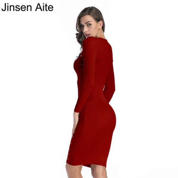 

casual dresses jinsen aite 2021 fashion autumn winter women's long-sleeved sweater dress slim sheath solid elasticity knitting js619, Black;gray