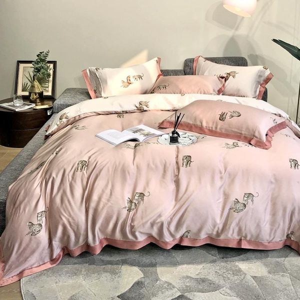 

bedding sets summer double-sided tencel four-piece set 80 silky nude sleeping and drying light luxury ice silk bed linen 1.8m