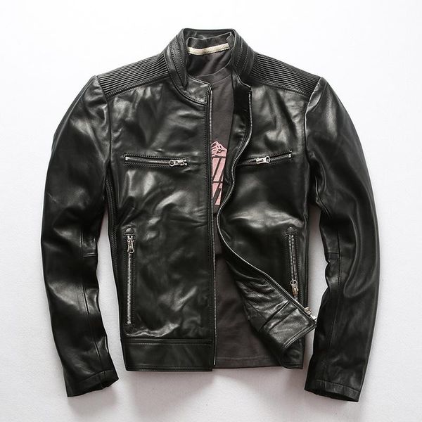 

men's leather & faux 2021 sheep motorcycle biker jacket male autumn winter warm vintage large size brand black coats