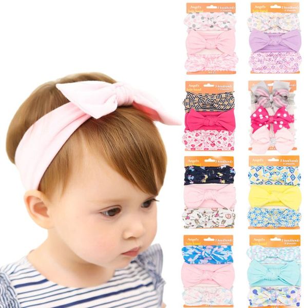

hair accessories 3 pcs/set born headwrap for baby girls 0-24 months children band toddler elastic cartoon striped dots solid bow headband, Slivery;white