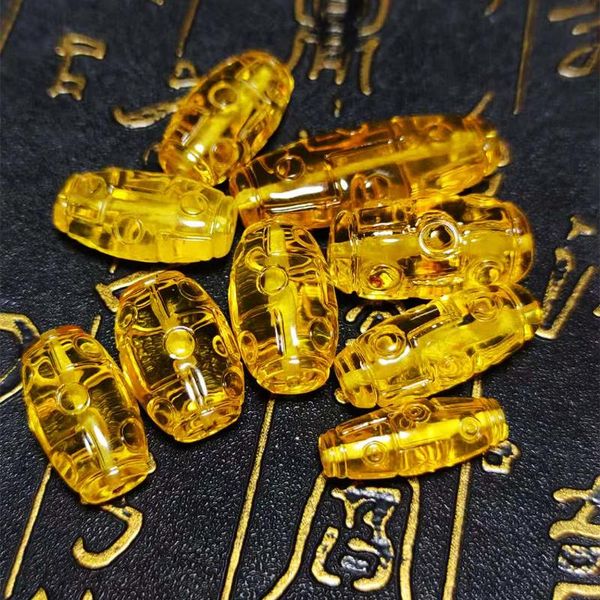 

other 1pcs/lot pure natural golden yellow amber beads carved 9 eye pattern tibetan buddhist style dzi bead men&women jewelry diy
