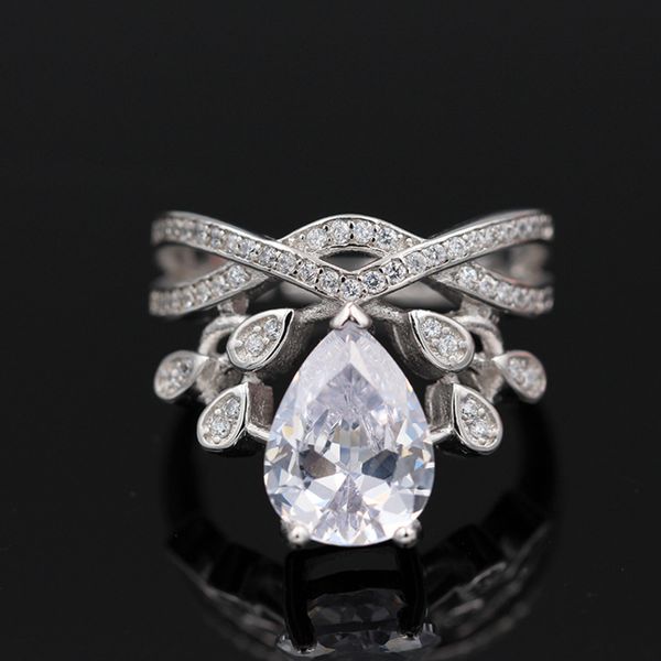 

angelababy same wedding korean luxury micro inlaid with zircon big water drop crown ring, Silver