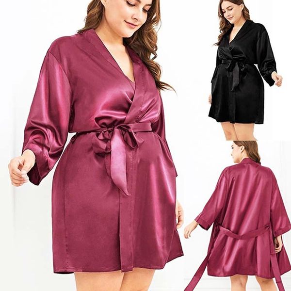 

women's sleepwear 2021 satin bridesmaid robes,white faux silk wedding bridal sisters dressing gown kimono bathrobes plus size, Black;red
