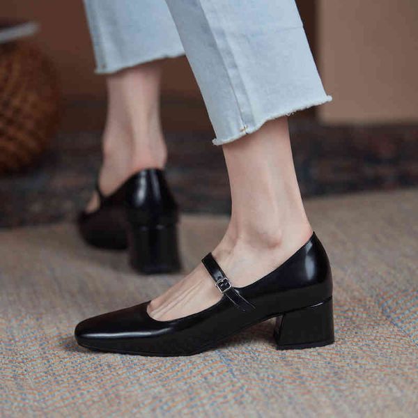

sandals female pumps genuine leather shoes plus size 22-26.5cm cow split square buckle and mary jane leisure 4o8o, Black