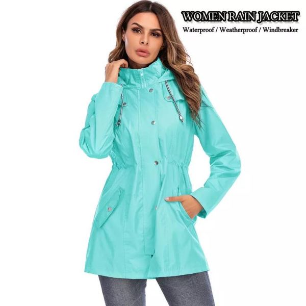 

women raincoat casual hooded zipper weatherproof windbreaker outdoor waterproof shell rain jacket camping coats women's trench, Tan;black
