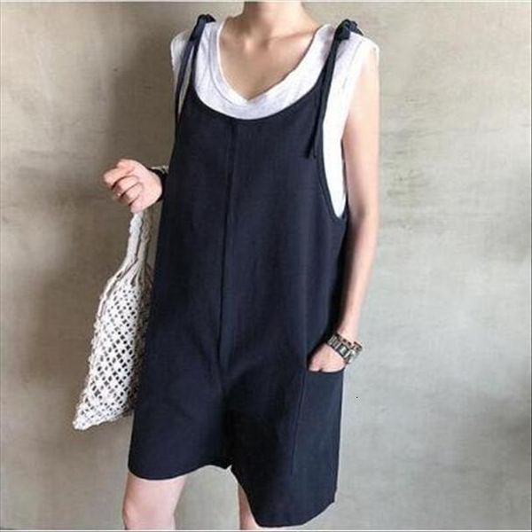 

korean loose casual strapless pocket women jumpsuit preppy style jumpshort overalls artistic khaki womens jumpsuits, Black;white