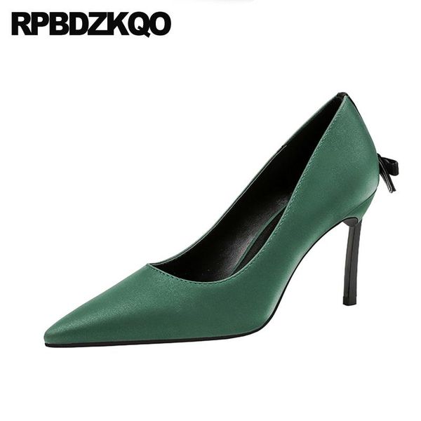 

dress shoes stiletto 2021 size 4 34 pumps thin designer pointed toe green for women black autumn bow wine red high heels
