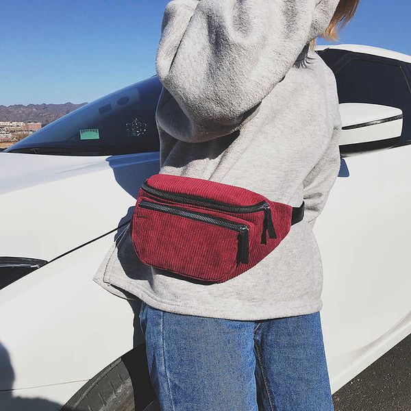 

corduroy waist bag designer zipper chest bag sport canvas fanny pack girl waist belt bags fashion phone waist pack for women 210719