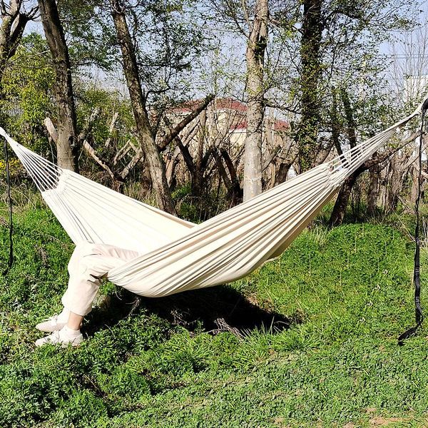 

camp furniture outdoor swing white canvas hammock travel camping picnic field adventure garden decoration