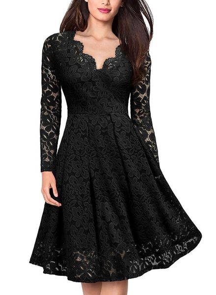 

casual dresses lace v-neck dress women 1pcs, Black;gray