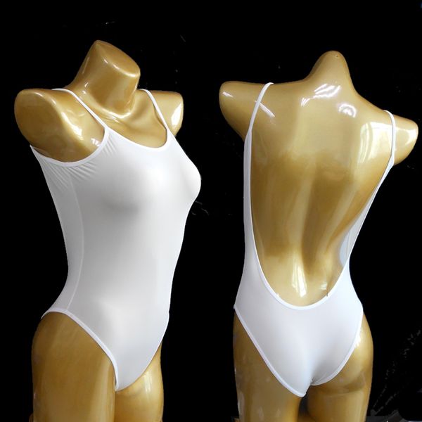 

women ice silk transparent backless high cut bodysuit one piece swimsuit see through erotic lingerie fx14, Black;white