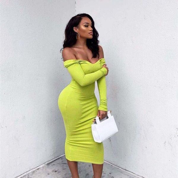 

casual dresses bkld women autumn solid long sleeve ribbed knitted dress off shoulder v-neck backless bodycon night club party, Black;gray