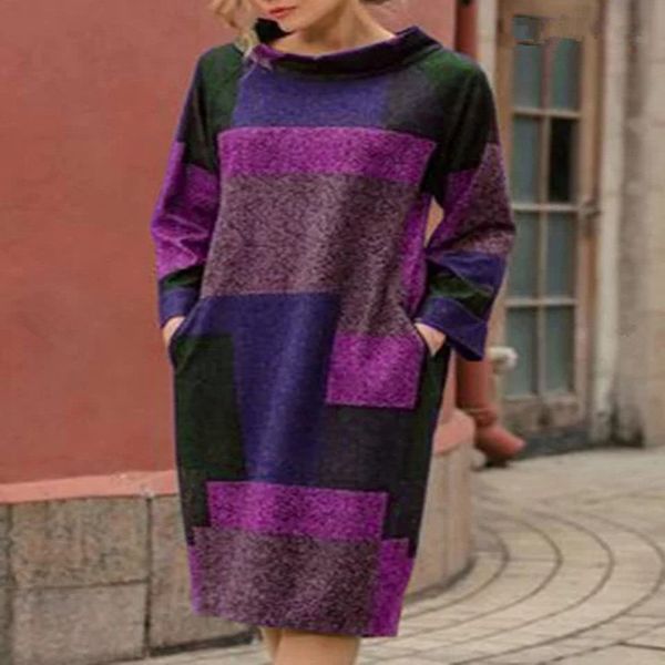 

large sweater autumn printed loose medium length women's drs, Black