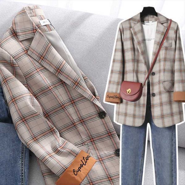 

lattice notched blazer women for autumn casual office lady suit outwear coats clothes female plus size jackets women's suits & blazers, White;black