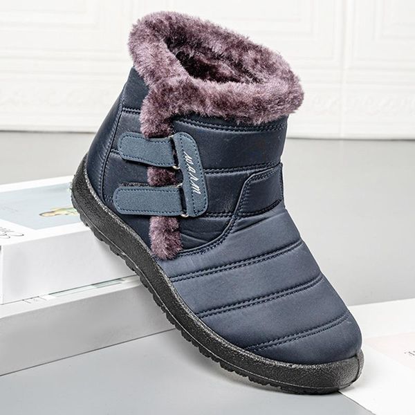 

boots woman shoes flush female boot plus size 43 winter women snow non slip hook loop warm ladies short solid flats, Black