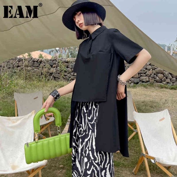 

[eam] women black big size irregular casual blouse lapel half sleeve loose fit shirt fashion spring summer 1dd8262 210512, White