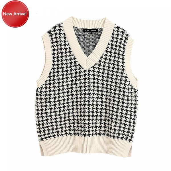 

women's vests vest sweater v neck sleeveless side vents loose female waistcoat chic women 2021 fashion oversized knitted, Black;white