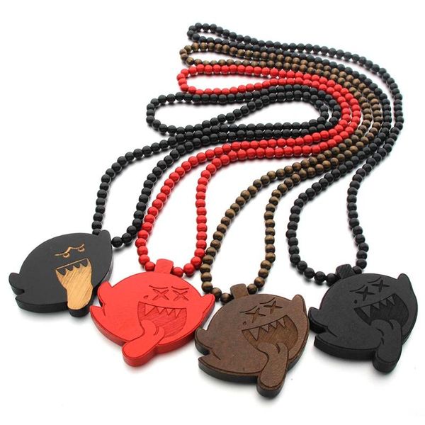 

wooden grimace pendant / bead necklace accessory drop chains, Silver
