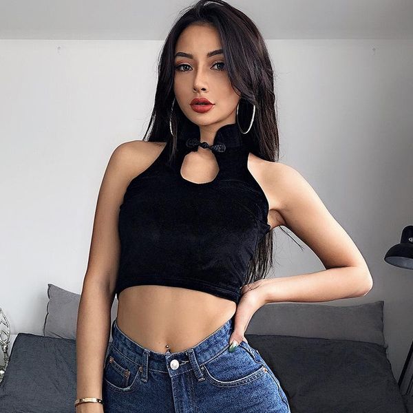 

women's tanks & camis cool design suede vintage cheongsam buckle sleeveless halter vest waist hugging slim fit all-match law non-mainst, White