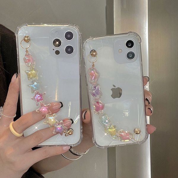 

mobile phone case with wrist strap, transparent luxury protective case with star chain for iphone 11 12 pro max 7 8 plus x xr xs max