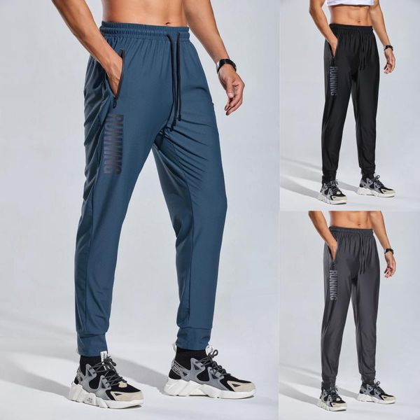 

running pants quick dry casual men basketball athletic bodybuilding training trousers fitness gym workout sport zip pocket, Black;blue