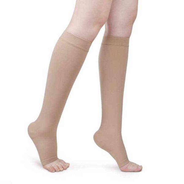 

s-xl elastic open toe knee high stockings calf compression stockings varicose veins treat shaping graduated pressure stockings y1119, Black;white