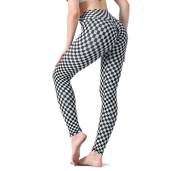 

yoga outfit 2021 s~l summer black-and-white check sports fitness pants women high waist peach hip
