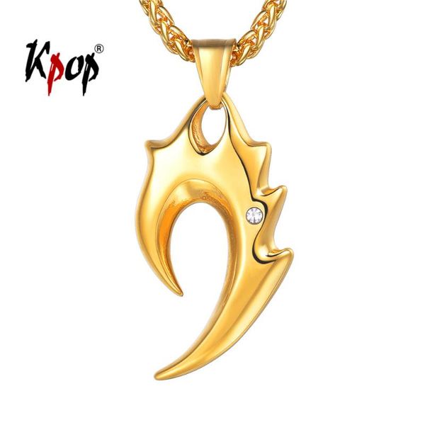 

pendant necklaces kpop woof teeth necklace punk jewelry stainless steel gold color austrian rhinestone flame tooth charm for men p3531, Silver
