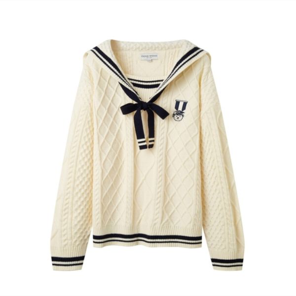 

women's sweaters autumn and winter new bear navy collar academic style sweet temperament sweater 709i, White;black