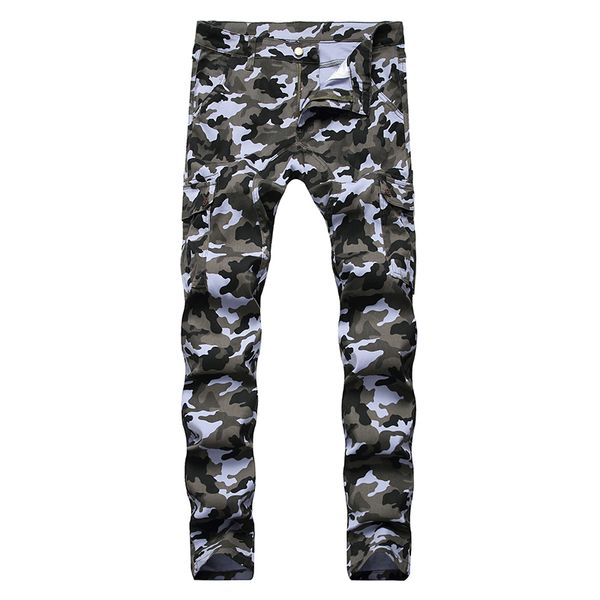

men's jeans sokotoo camouflage printed pockets cargo casual denim pants 9j8t, Blue