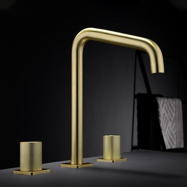 

light luxury bathroom sink faucet three holes two handle basin mixer cold water tap brushed gold faucets