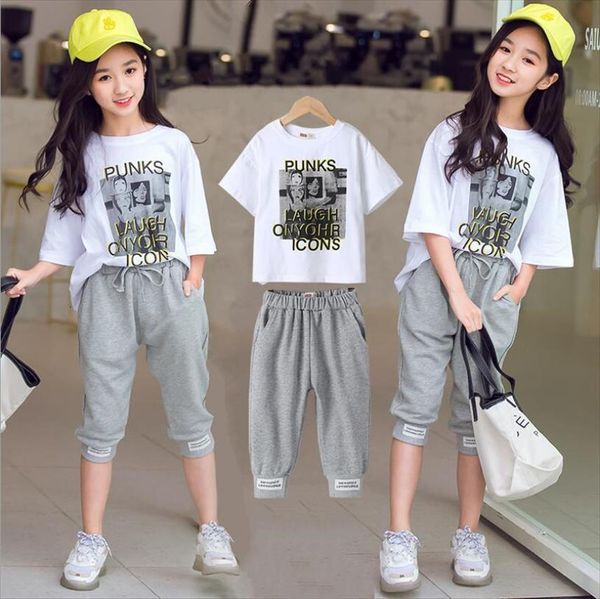 

baby girls summer clothes kids 2 pcs sets fashion casual short sleeves t shirts and pants 4 6 8 10, White
