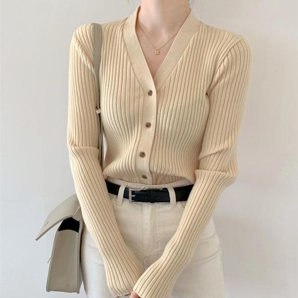 

women's knits & tees spring summer korean style knitted sweaters women buttons cardigan slim ladies fashion long sleeve top, White